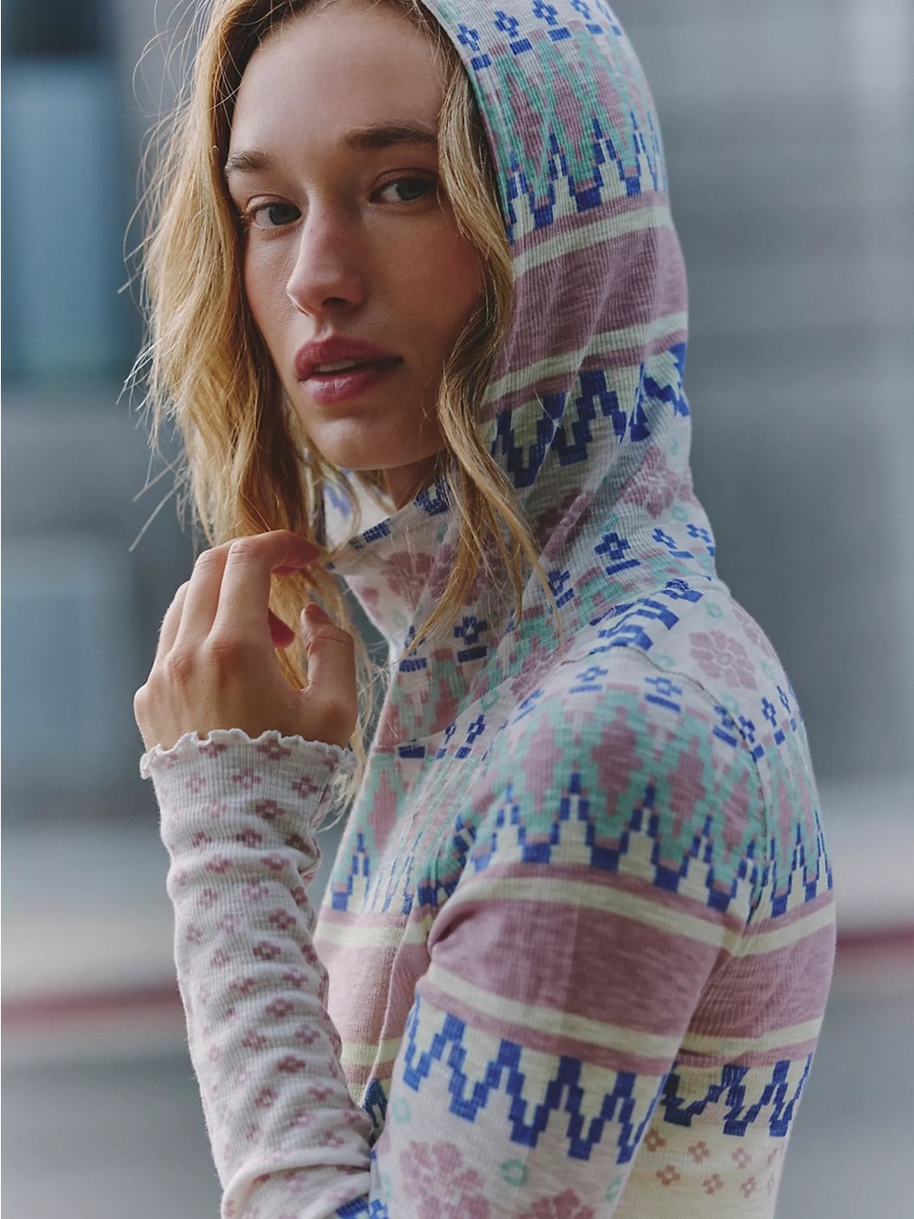 NWT Free People Movement Breathe Easy Fair Isle Hooded Layer Top Small - Picture 2 of 6